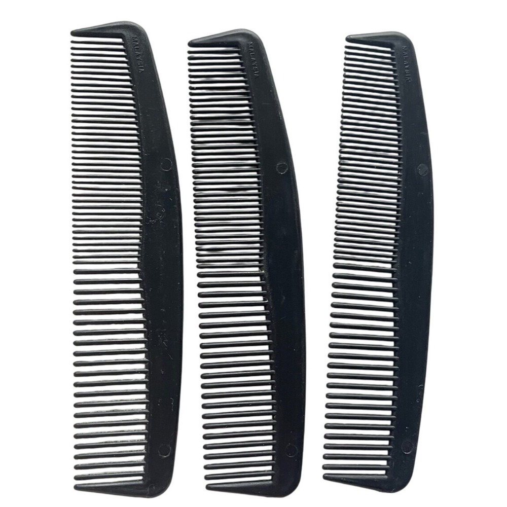Vintage Nylon Unbreakable Comb Lot of 3 Black Set purse pocket travel mustache‎